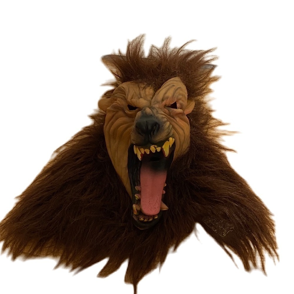 Vintage Wolf Head Mask Werewolf Latex Adult Hair Tongue Teeth Halloween Horror